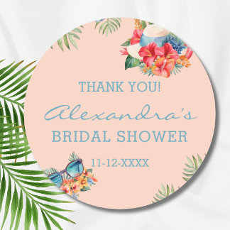 Tropical Pink Blume Beach Brautparty Vielen Dank Runder Aufkleber
