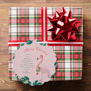 Tropical Pink Christmas Flamingo Weihnachtsmannmüt Ornament Karte