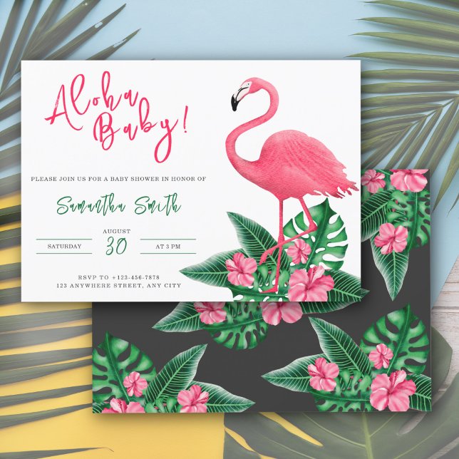 Tropical Pink Flamingo Aloha Baby Dusche Einladung (Von Creator hochgeladen)