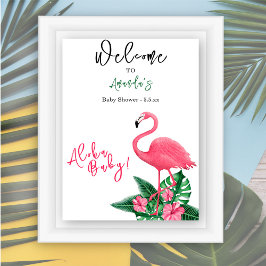 Tropical Pink Flamingo Aloha Baby Dusche - Willkom Poster