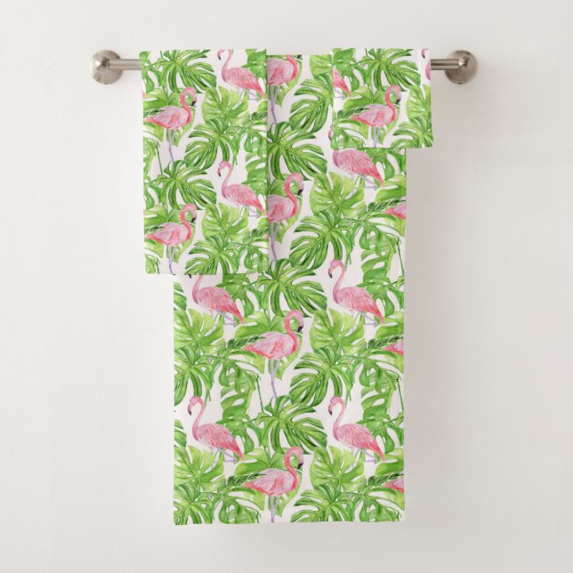 Tropical Pink Flamingo Badhandtuch Set (Insitu)