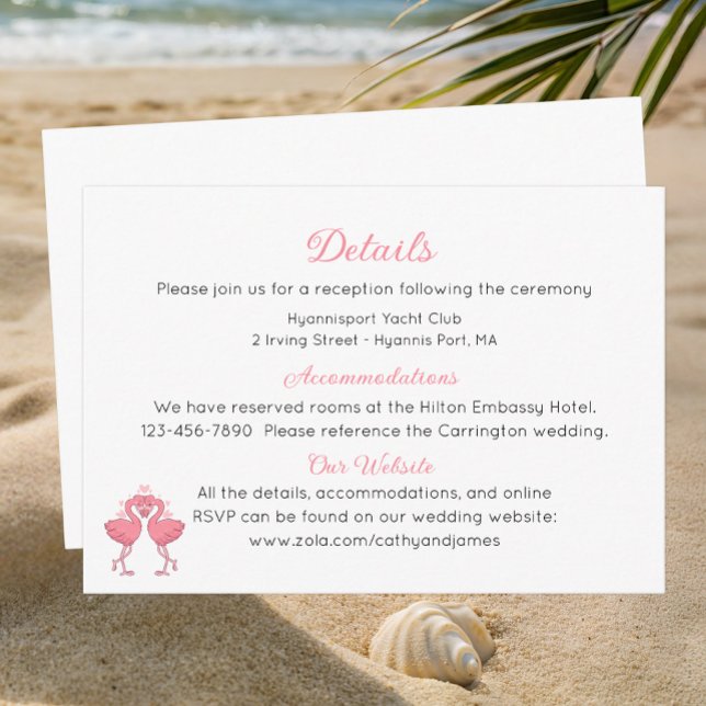 Tropical Pink Flamingo Beach Luau Wedding Website Begleitkarte (Von Creator hochgeladen)