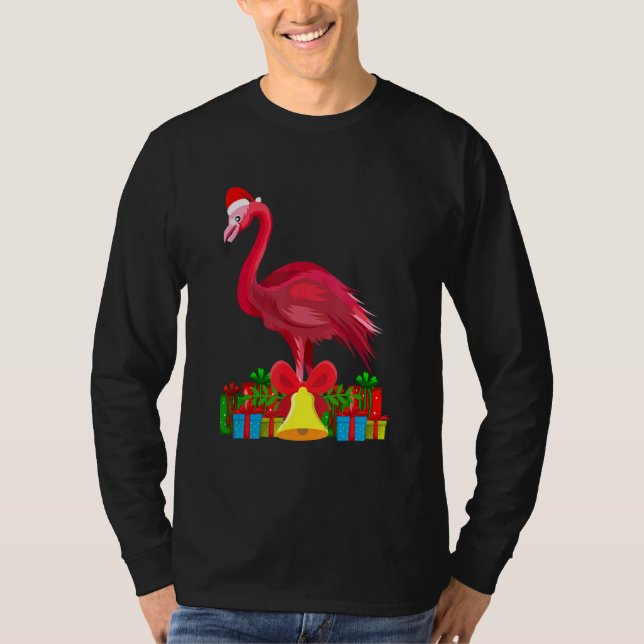 Tropical Pink Flamingo Christmas with Decorations T-Shirt (Vorderseite)