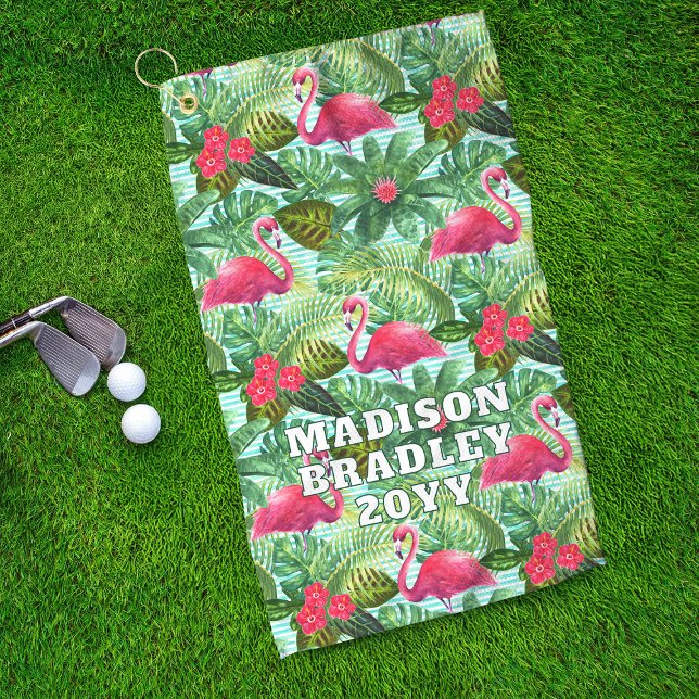 Tropical Pink Flamingo Floral Girly Muster Custom Golfhandtuch (Von Creator hochgeladen)