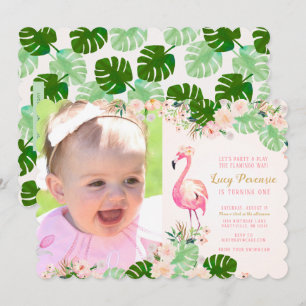 Tropical Pink Flamingo Foto Geburtstag einladen Einladung