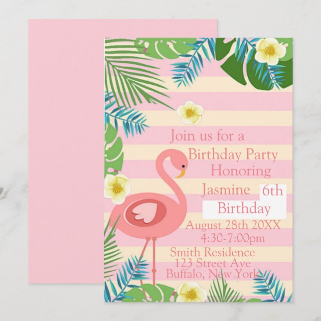 Tropical Pink Flamingo Geburtstagsparty Einladung (Vorne/Hinten)