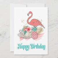 Tropical Pink Flamingo Gold Glitzer Happy Birthday