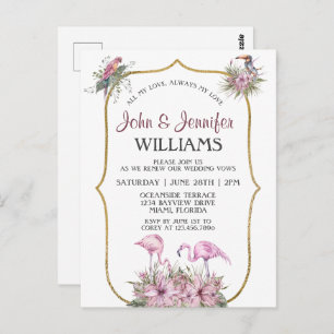 Tropical Pink Flamingo Gold Wedding Vow Erneuerung Postkarte
