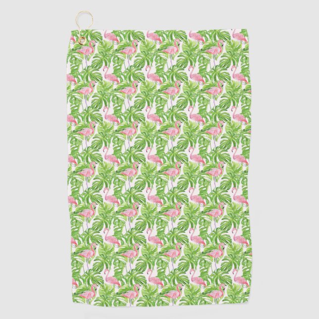 Tropical Pink Flamingo Golfhandtuch (Vorderseite)