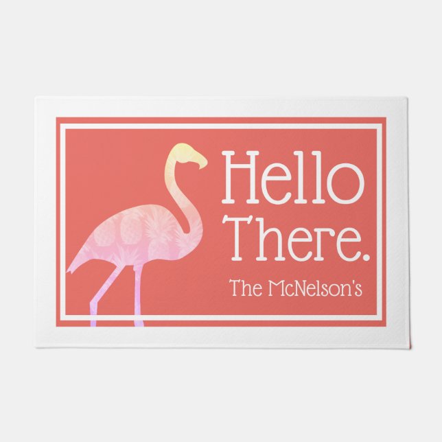 Tropical Pink Flamingo Hello There Fußmatte (Vorderseite)