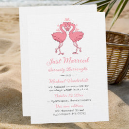 Tropical Pink Flamingo Just Married Announcement Einladung