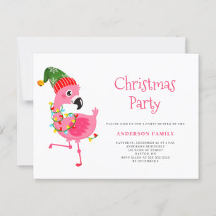 Tropical Pink Flamingo Weihnachtsfeier Party Einla Postkarte