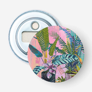 Tropical pink flamingos set against lush green flaschenöffner