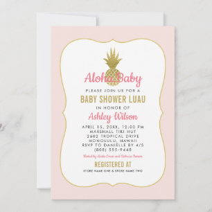 Tropical Pink Gold Ananas Baby Girl Shower Luau Einladung