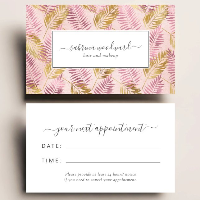 Tropical Pink Gold Blush Foliage Appointment Visitenkarte (Von Creator hochgeladen)