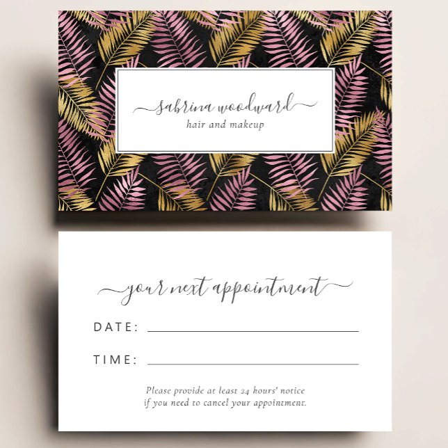 Tropical Pink Gold Dark Foliage Appointment Visitenkarte (Von Creator hochgeladen)