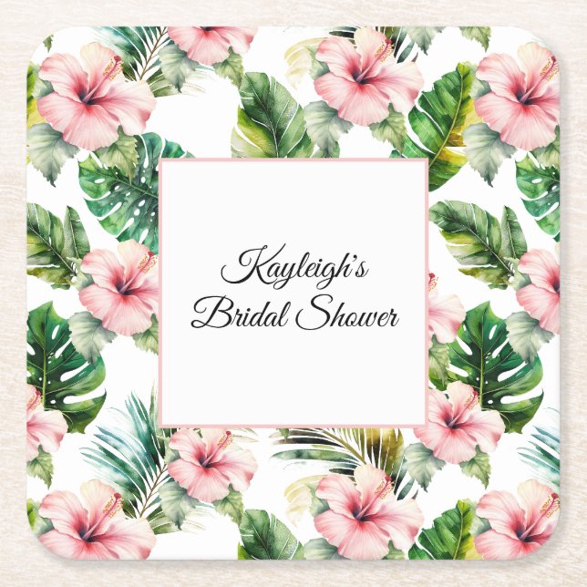 Tropical Pink Hibiscus Floral Bridal Shower   Rechteckiger Pappuntersetzer (Vorderseite)