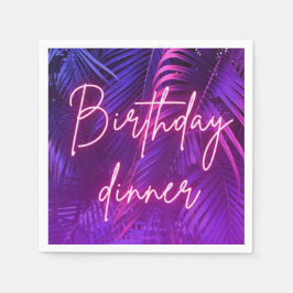Tropical Pink Purple Palm Leaf Birthday Dinner Serviette