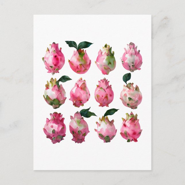 Tropical Pitaya Watercolor Art Postkarte (Vorderseite)