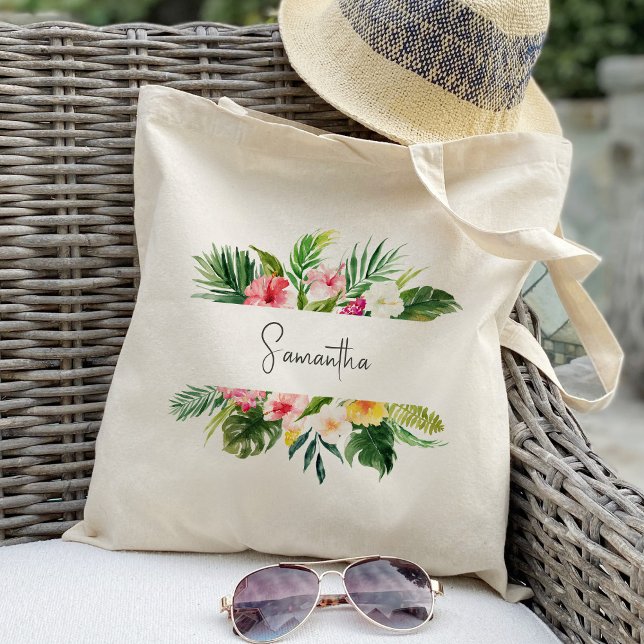 Tropical Plaam Floral Bridesmaid Personalisiert Tragetasche (Von Creator hochgeladen)
