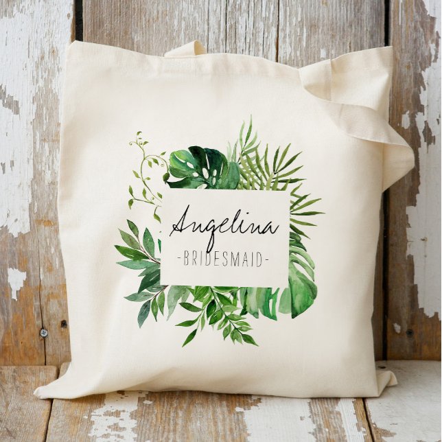 Tropical Plaam Leaf Personalisiert Bridesmaid Tragetasche (Von Creator hochgeladen)