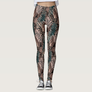 Tropical plants, jungle, tropics , beige ,leaves leggings