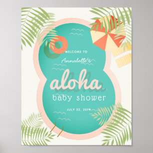 Tropical Pool Aloha Baby Dusche Begrüßungszeichen Poster