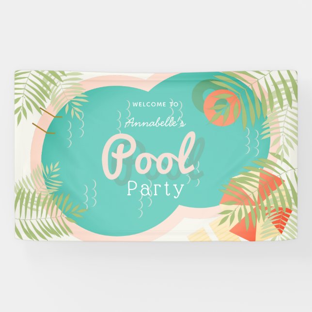 Tropical Pool Party Babydusche oder Geburtstag Banner (Horizontal)