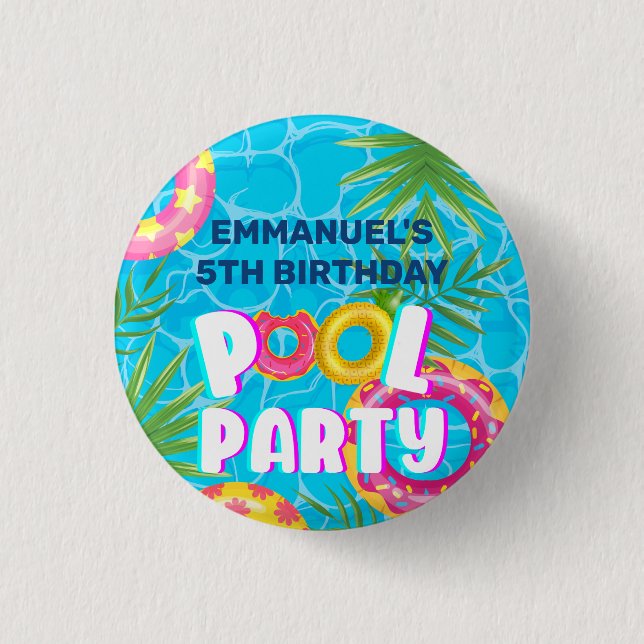Tropical Pool Party Geburtstag Button (Vorderseite)