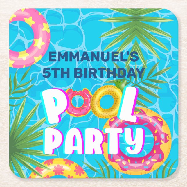 Tropical Pool Party Geburtstag Rechteckiger Pappuntersetzer (Vorderseite)
