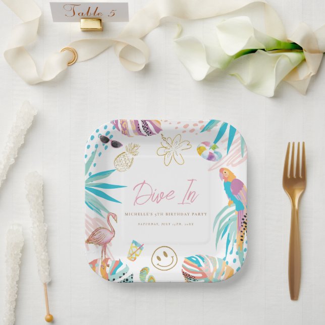 Tropical Pool Party Girl Birthday Pappteller (Hochzeit)