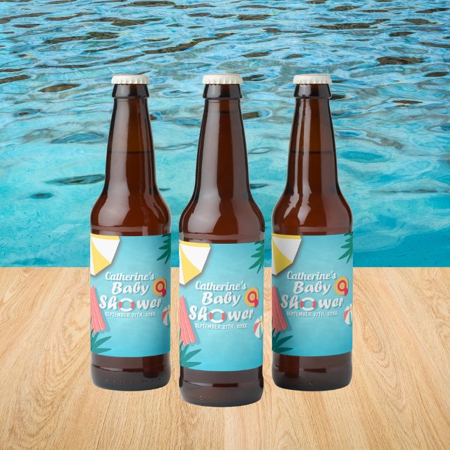 Tropical Pool Party Summer Baby Dusche Bierflaschenetikett (Von Creator hochgeladen)