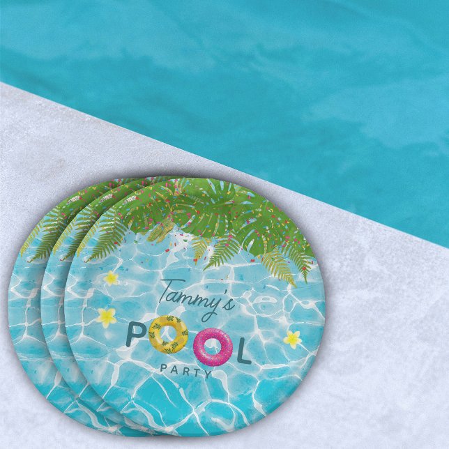 Tropical Pool Party Swimming Pool Birthday  Pappteller (Tropical Pool Party Swimming Pool Birthday Paper Plates)