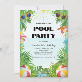 Tropical-Poolparty-Einladung Nicole 9. Geburtstag Einladung