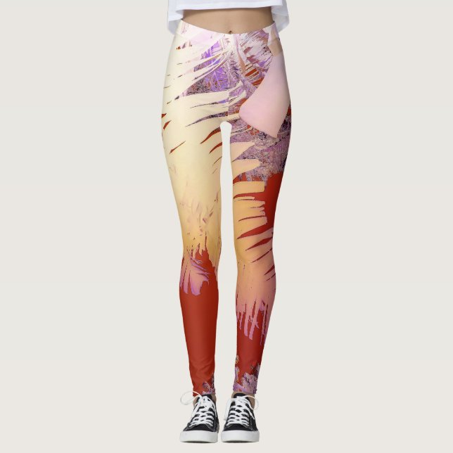 Tropical Positive Vibes Palm Tree Blätter Leggings (Vorderseite)