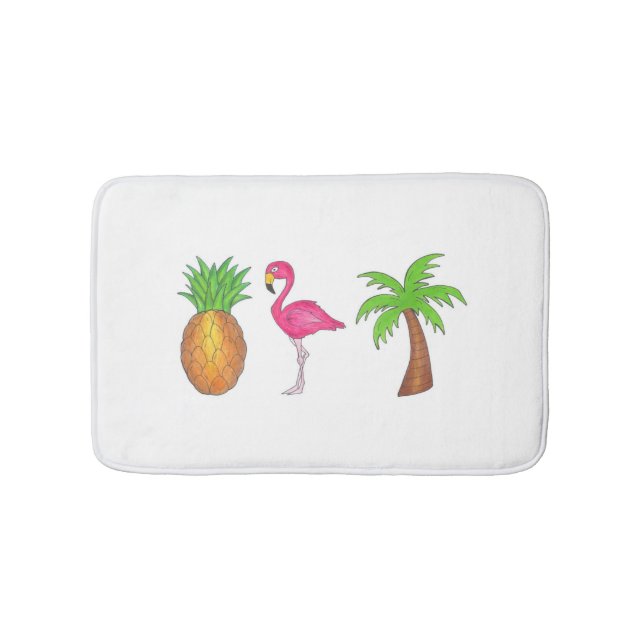 Tropical Print Palm Tree Ananas Pink Flamingo Badematte (Vorderseite)