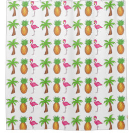 Tropical Print Palm Tree Ananas Pink Flamingo Duschvorhang