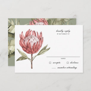 Tropical Protea Palm Leaf Wedding RSVP Karte
