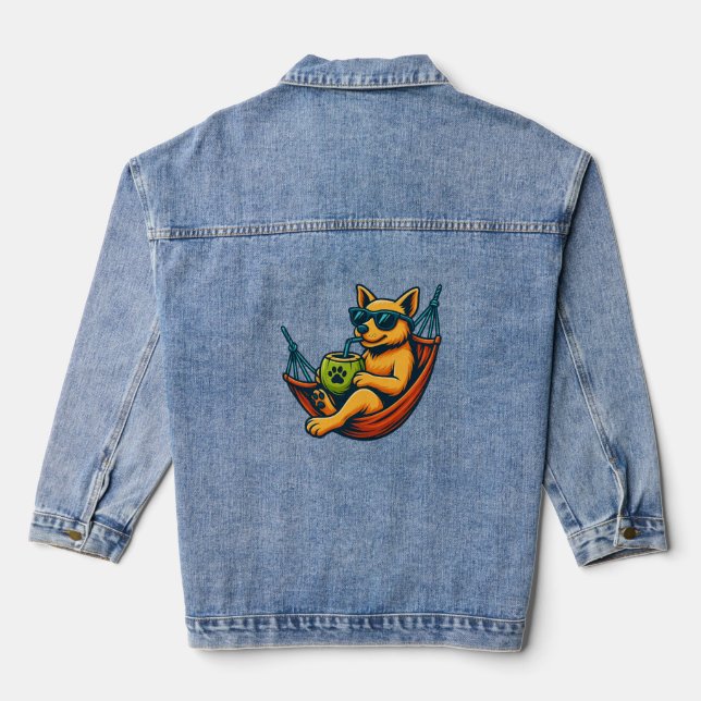 Tropical Pup Vibes Jeansjacke (Rückseite)