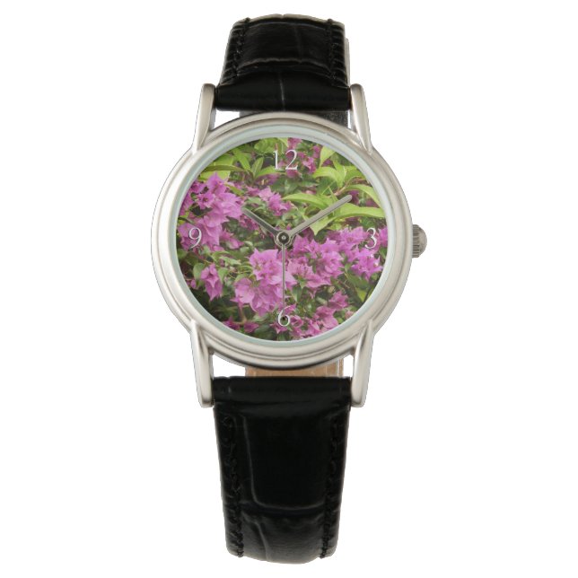 Tropical Purple Bougainvillea Floral Armbanduhr (Vorderseite)
