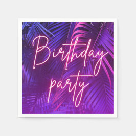 Tropical Purple Palm Leaf Birthday Party Serviette