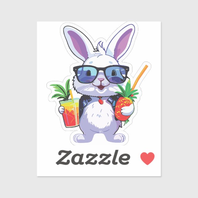 Tropical Rabbit Sticker with Pineapple and Sunglas (Blatt)