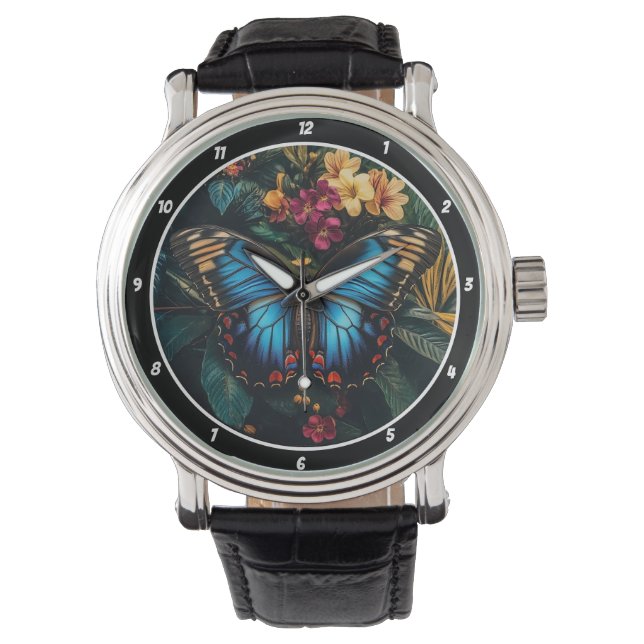 Tropical Radiance" - Blue Butterfly Armbanduhr (Vorderseite)