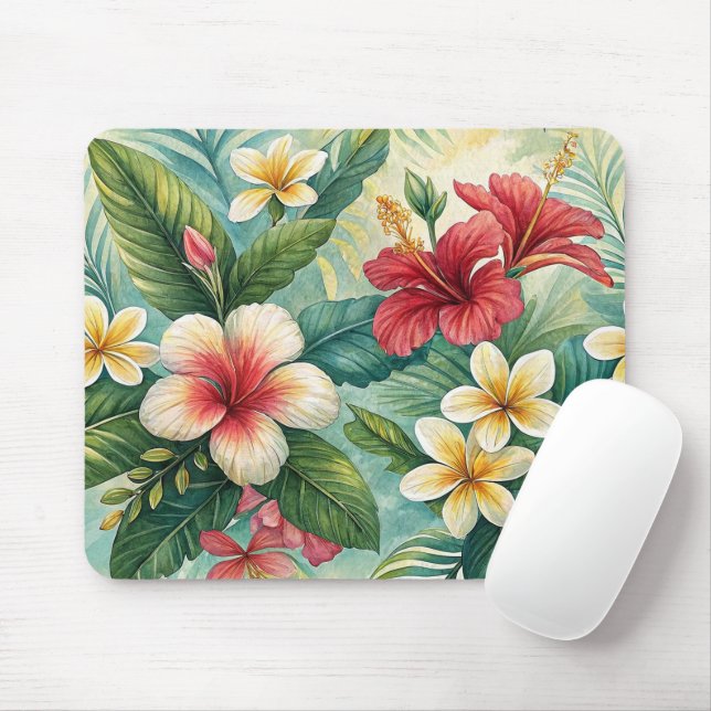 TROPICAL RED AND YELLOW HIBISCUS FLORAL BLOOMS MOUSEPAD (Mit Mouse)