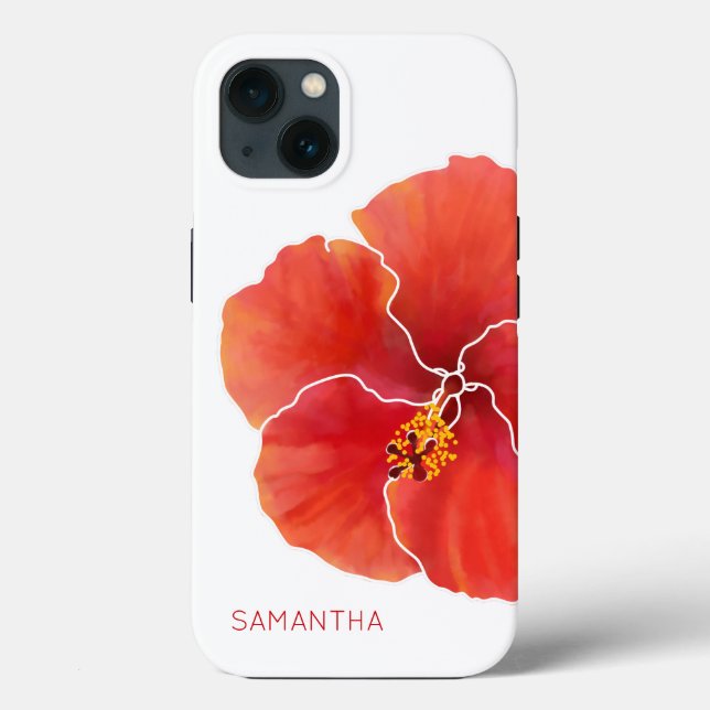 Tropical Red Hibiskus Watercolor Blume Case-Mate iPhone Hülle (Rückseite)