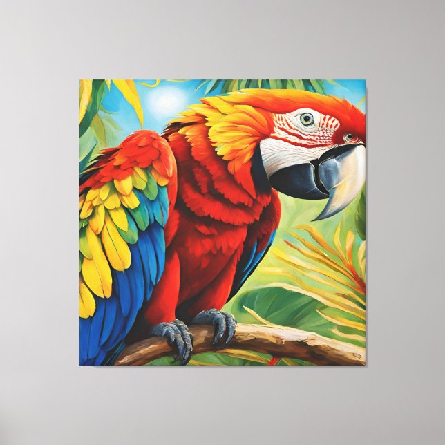 Tropical Red Macaw, Exotic Bird in Vibrant Colors  Leinwanddruck (Vorderseite)