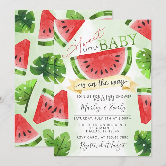 Tropical Red Watermelon Kinderdusche Einladung (Vorne/Hinten)