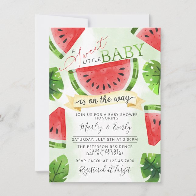 Tropical Red Watermelon Kinderdusche Einladung (Vorderseite)