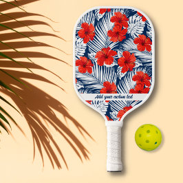 Tropical Red White Blue Hibiskus Floral Custom Pickleball Schläger