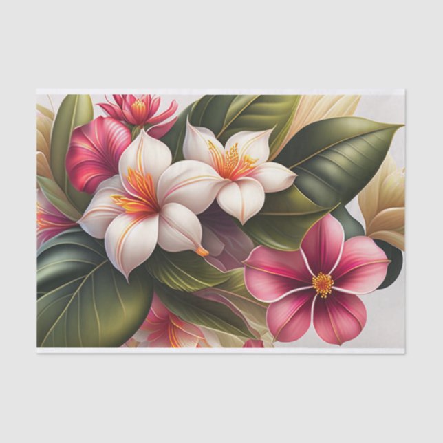 Tropical Red White Floral Illustration Seidenpapier (Vorderseite)